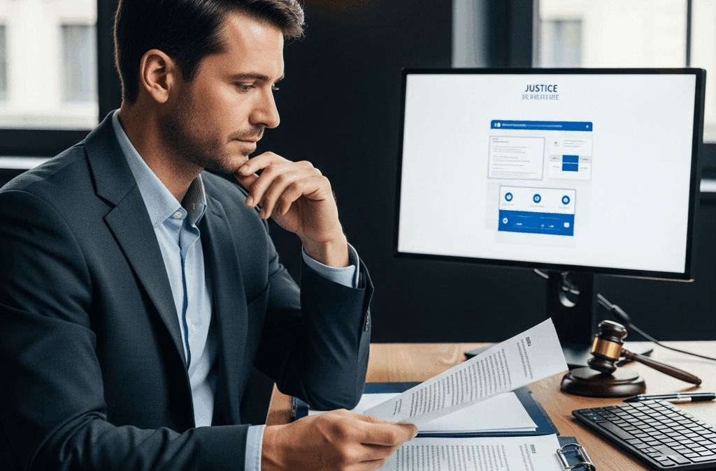 Employeur français révisant des documents de saisie sur salaire, avec un écran affichant le portail de la réforme 2025.
