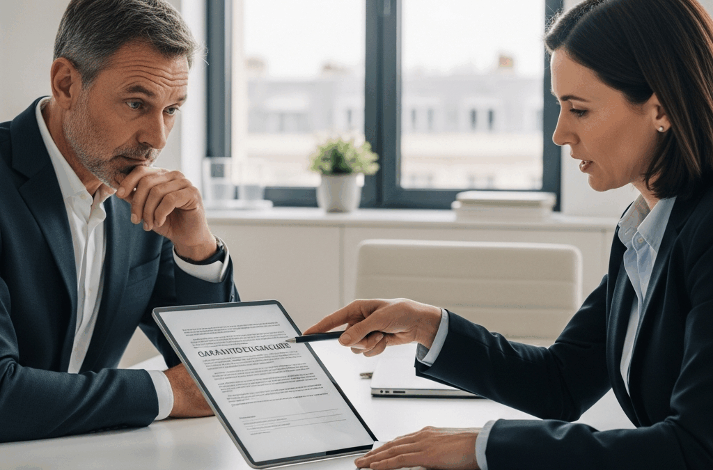 Un employeur français et un professionnel du droit discutent de la protection des salaires et de l'AGS en entreprise en difficulté.