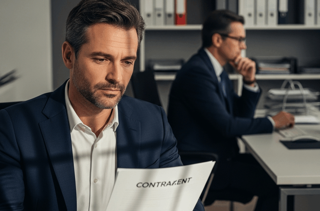 Salarié en détention provisoire : un cadre pensif, ombre de barreaux, et un employeur réfléchissant à la suspension du contrat de travail.