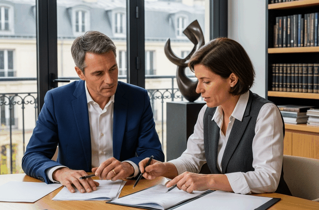 Employeur français discute avec un avocat expert des contrats de commissions et rémunération variable pour salariés non-VRP, évitant les litiges.