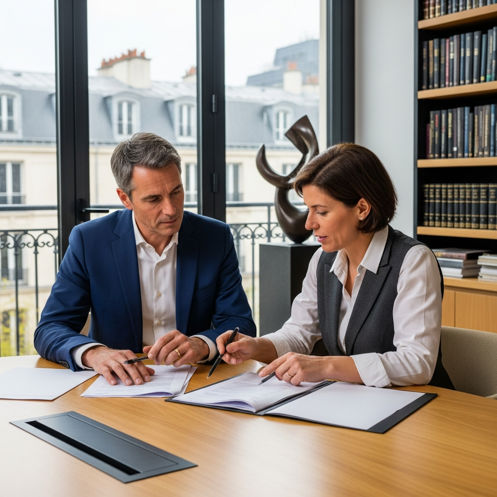 Employeur français discute avec un avocat expert des contrats de commissions et rémunération variable pour salariés non-VRP, évitant les litiges.
