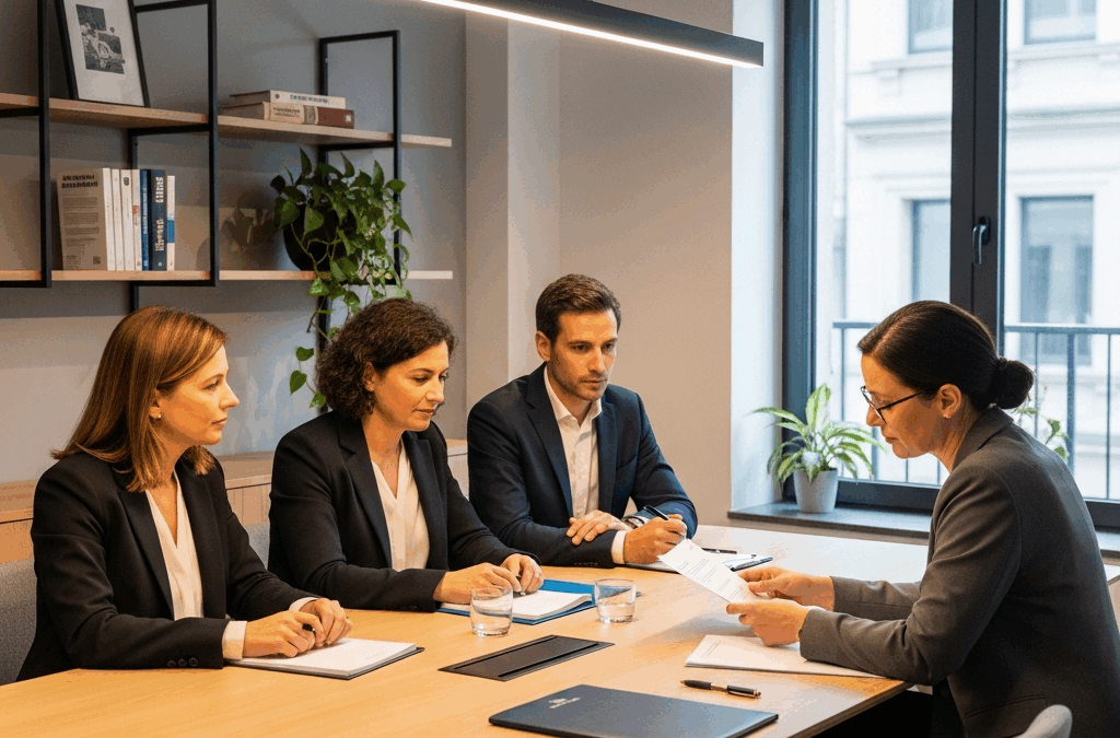 Professionnels français en discussion stratégique sur le PERECO et l'épargne retraite collective en entreprise, suite à la loi PACTE.