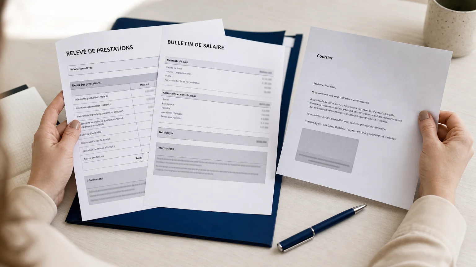 Documents de paie et de prévoyance examinés pour identifier l’origine d’un retard de paiement
