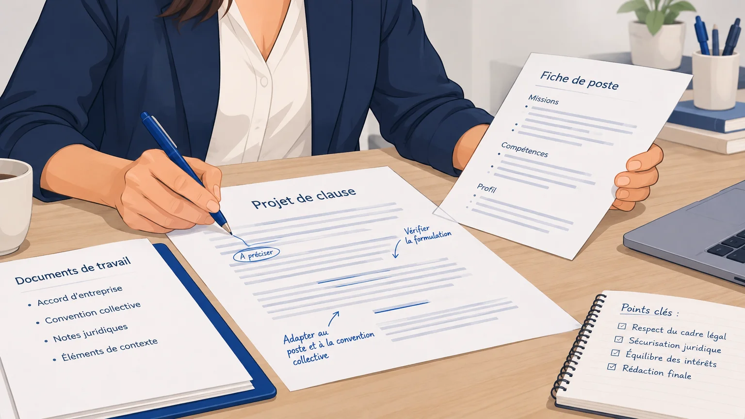 Une responsable des ressources humaines précise les activités interdites dans un projet de clause