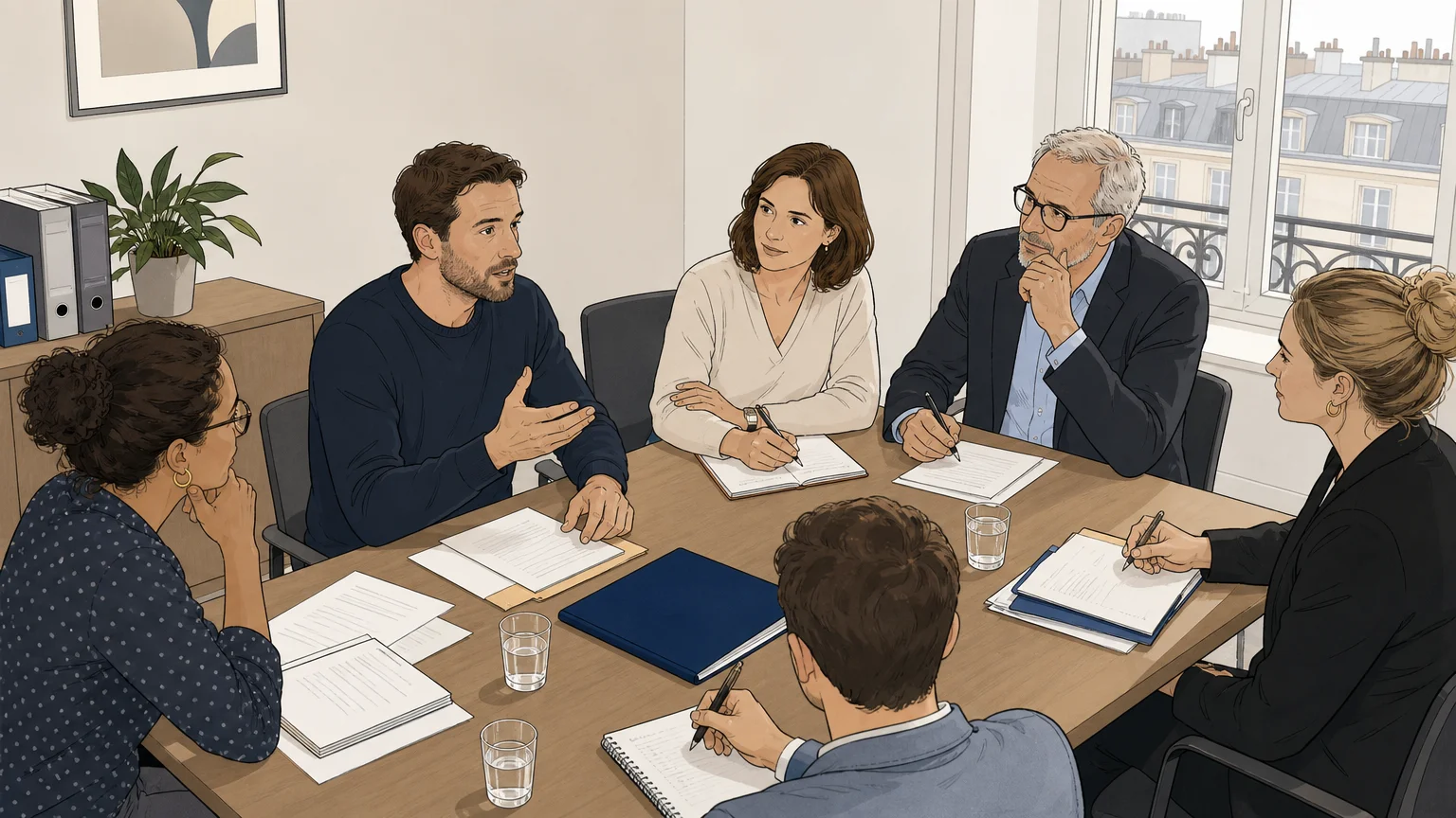 Réunion du CSE où les représentants examinent un projet de licenciement